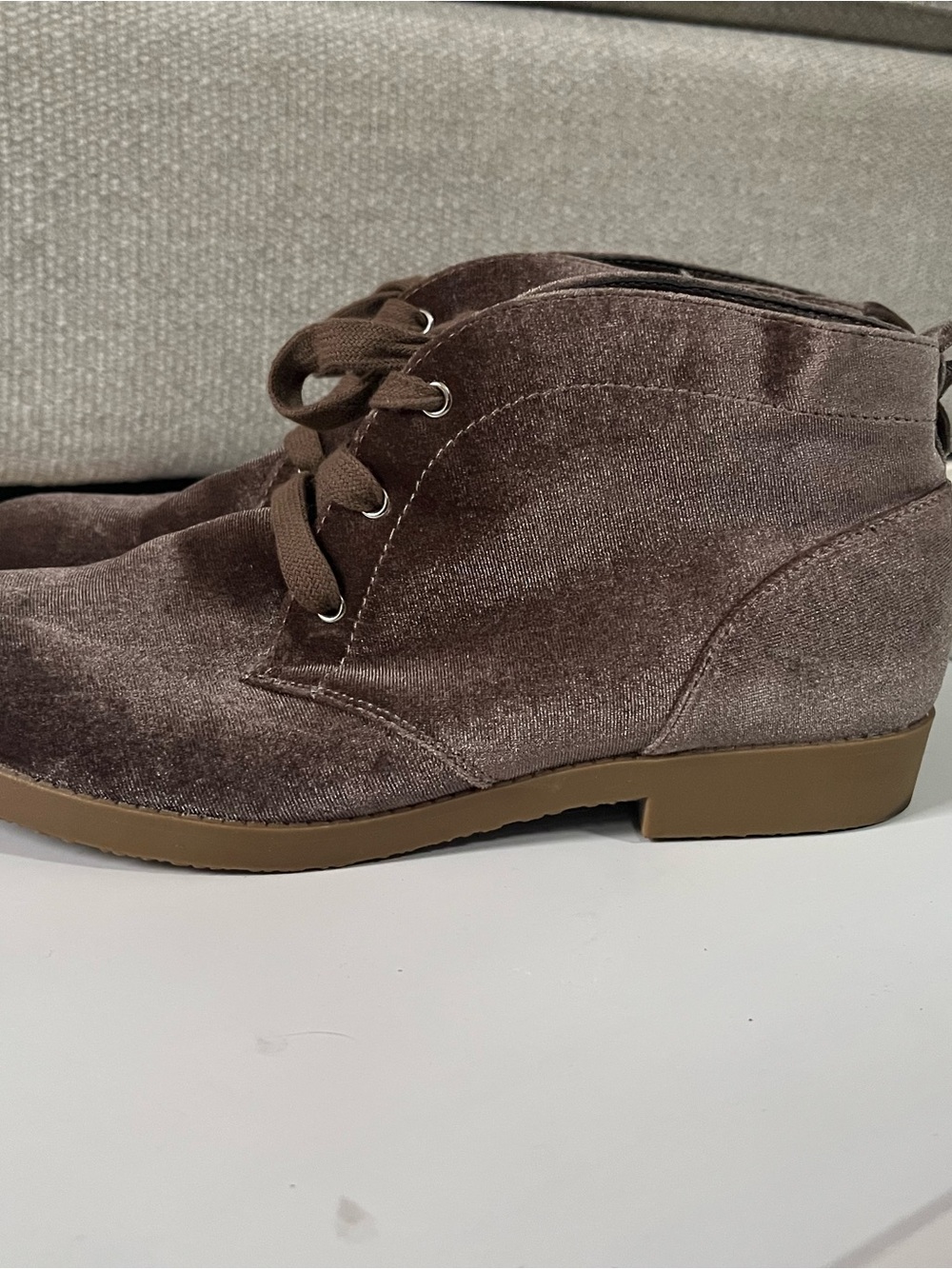 Velvet Lace-Up Ankle Boots in Brown